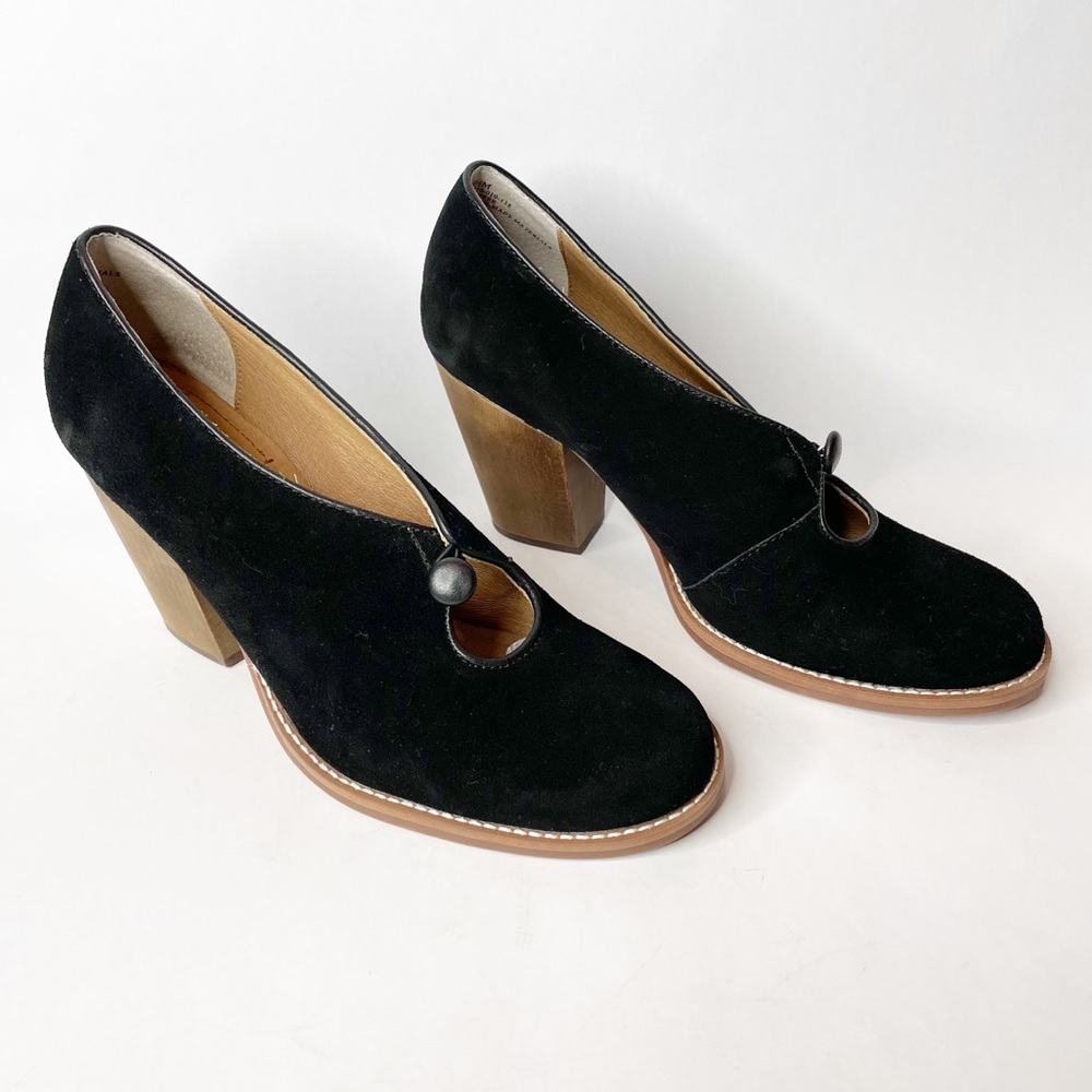 Anthroplogie Latigo Flame Black Suede Wood Heel Pump Size 9.5